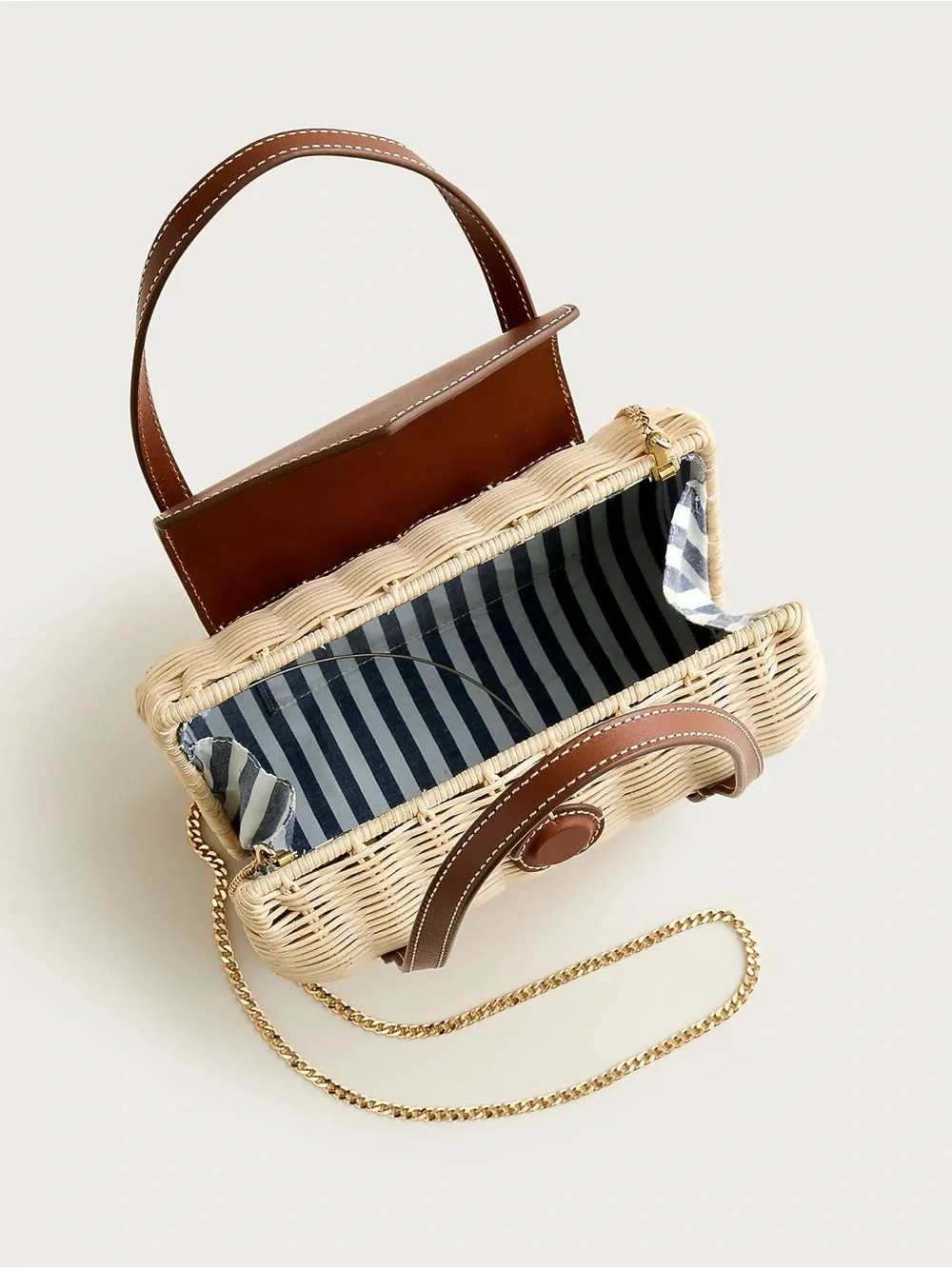 J Crew Small Rattan top-handle bag with Brown Leather Trim